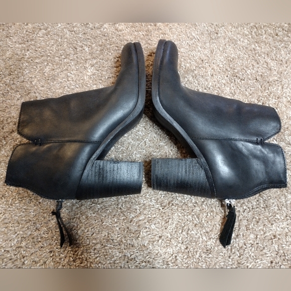 BP Black Leather Ankle Booties With Chunky Block Heel 8.5 - Picture 10 of 15